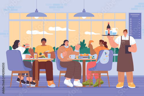 People at restaurant Hand Drawn Flat Background