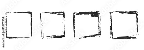 Grunge rectangle frames with textured edges, paint brush ink graffiti splatter and stencils border. Retro scribble abstract shape.