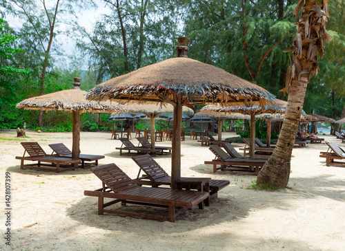 beach umbrellas and deck chairs