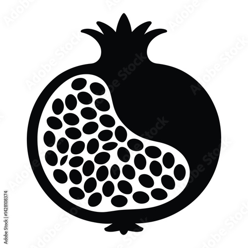 Armenian pomegranate motifs Silhouette, Vector, Icon, Logo, White Background.
