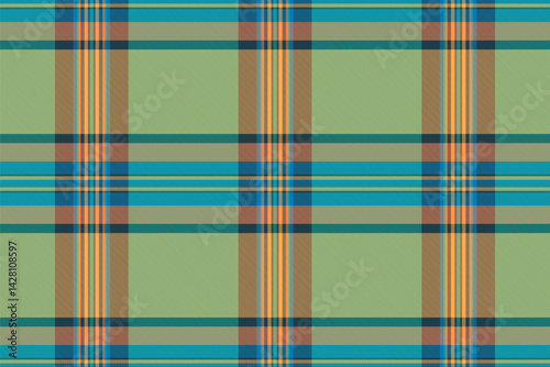 Scenery fabric seamless pattern, warm tartan check vector. Wool texture plaid background textile in orange and teal colors.