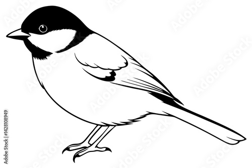 chickadee silhouette line art vector illustration with a white background