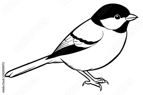 chickadee silhouette line art vector illustration with a white background