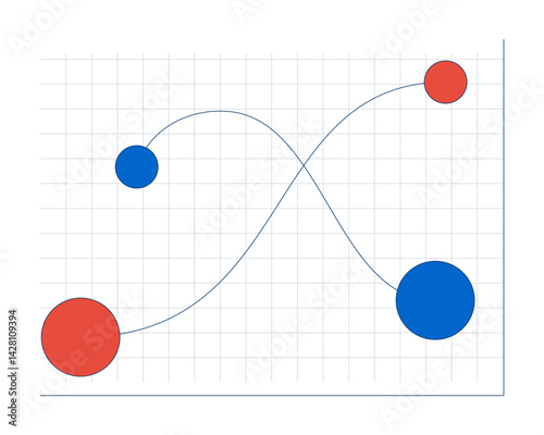 Bubble chart with crossing paths 2D cartoon object. Strategic data flows intersecting. Business analytics. Data visualization isolated element flat vector clip art on white. Spot illustration