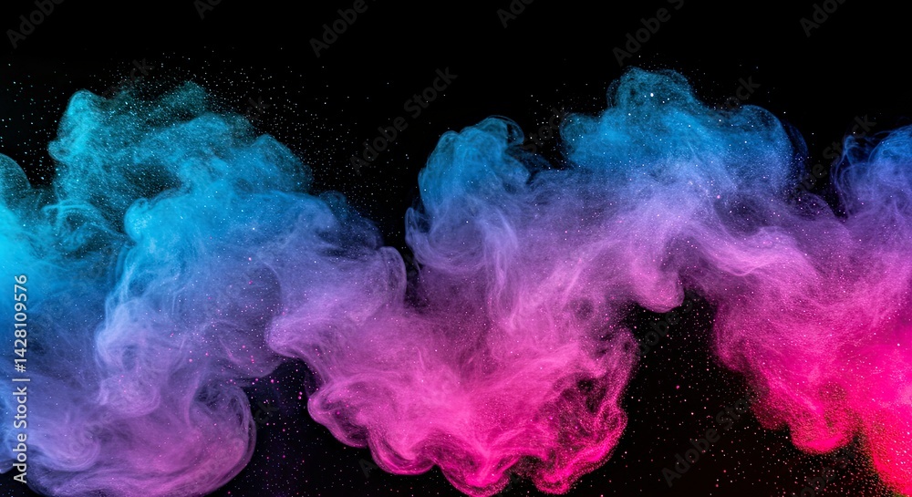 Obraz premium Neon Blue Pink Sparkling Dust Mist Flow Abstract Overlay Texture