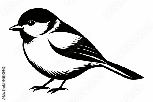 Canvastavla chickadee silhouette line art vector illustration with a white background