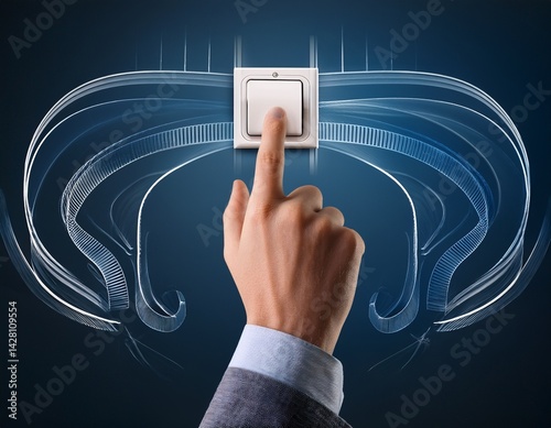 Pulsando un interruptor. Concepto de tecnología.