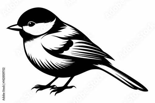 chickadee silhouette line art vector illustration with a white background