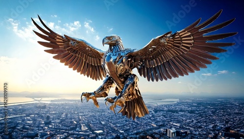  Robotic Eagle in the Sky of Futuristic City 