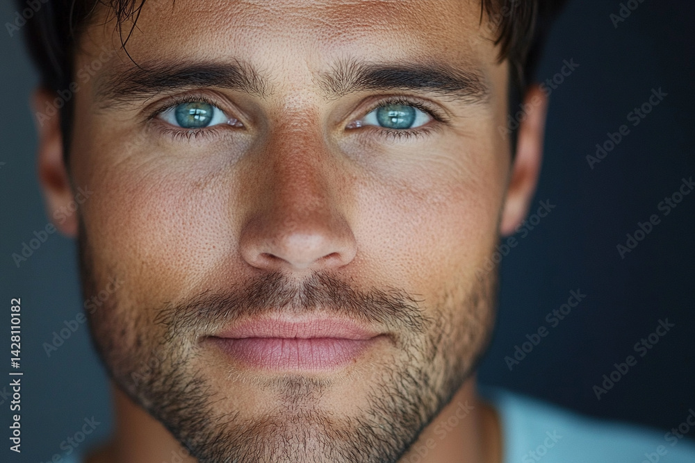 Fototapeta premium Portrait of a confident man with glowing skin, minimal retouching, natural beauty 