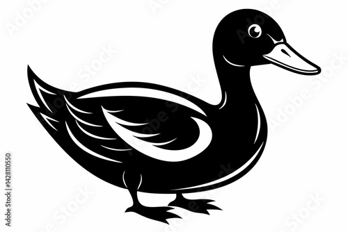 duck silhouette line art vector illustration with a white background