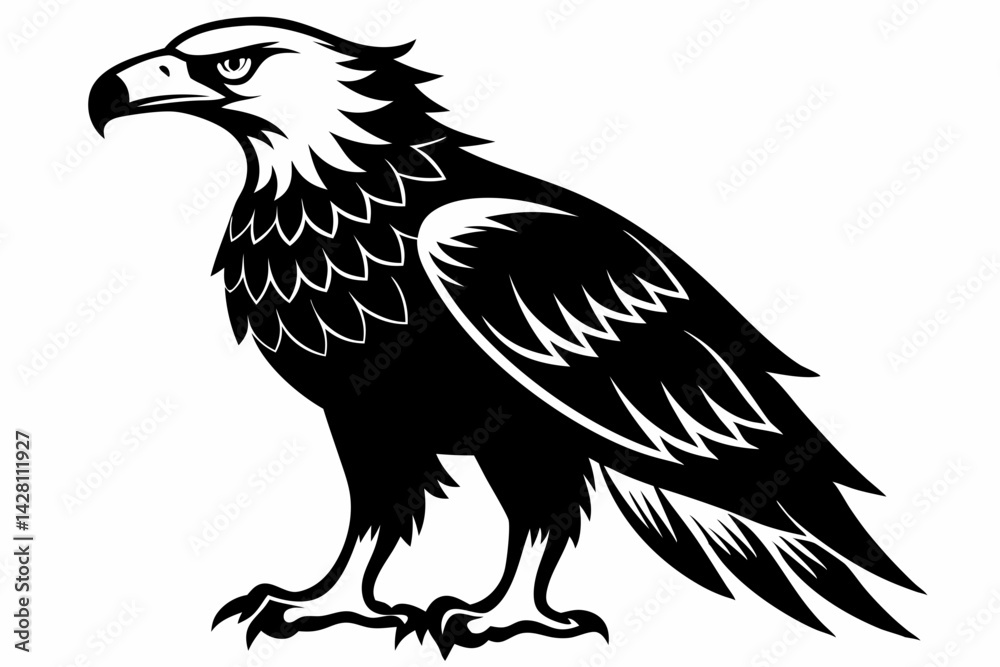 Fototapeta premium eagle silhouette line art vector illustration with a white background