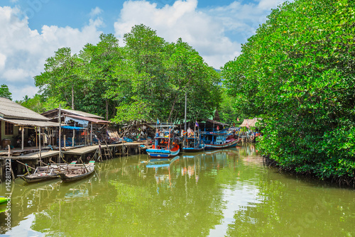Fishing village on the island in Southeast Asia.