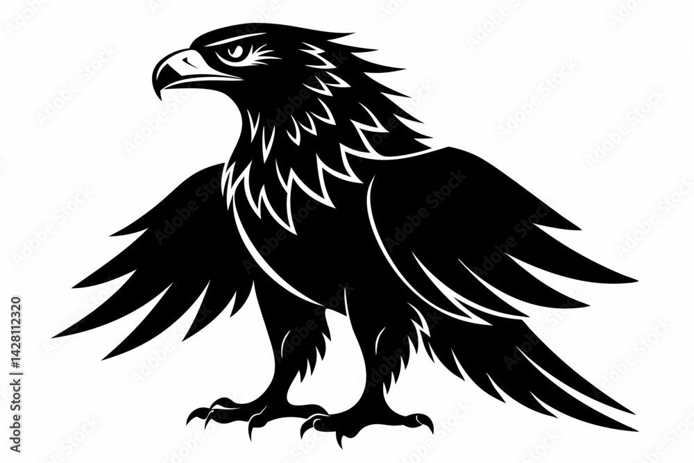 Fototapeta premium eagle silhouette line art vector illustration with a white background