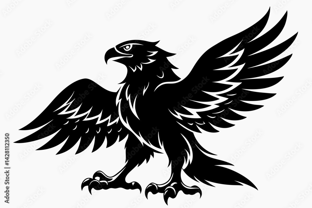 Fototapeta premium eagle silhouette line art vector illustration with a white background