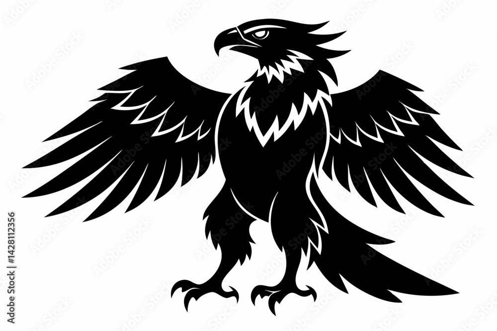 Fototapeta premium eagle silhouette line art vector illustration with a white background