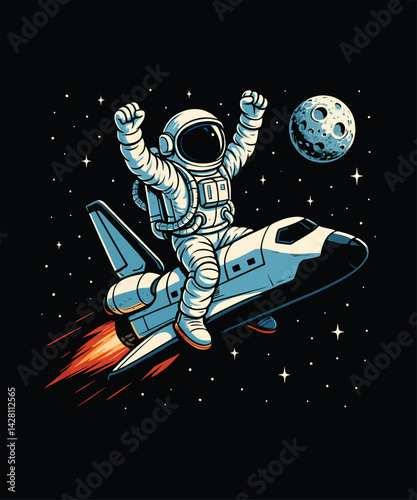 Astronaut Riding a Rocket Ship in Space