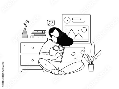 Home indoor character scene flat vector concept operation hand drawn illustration
