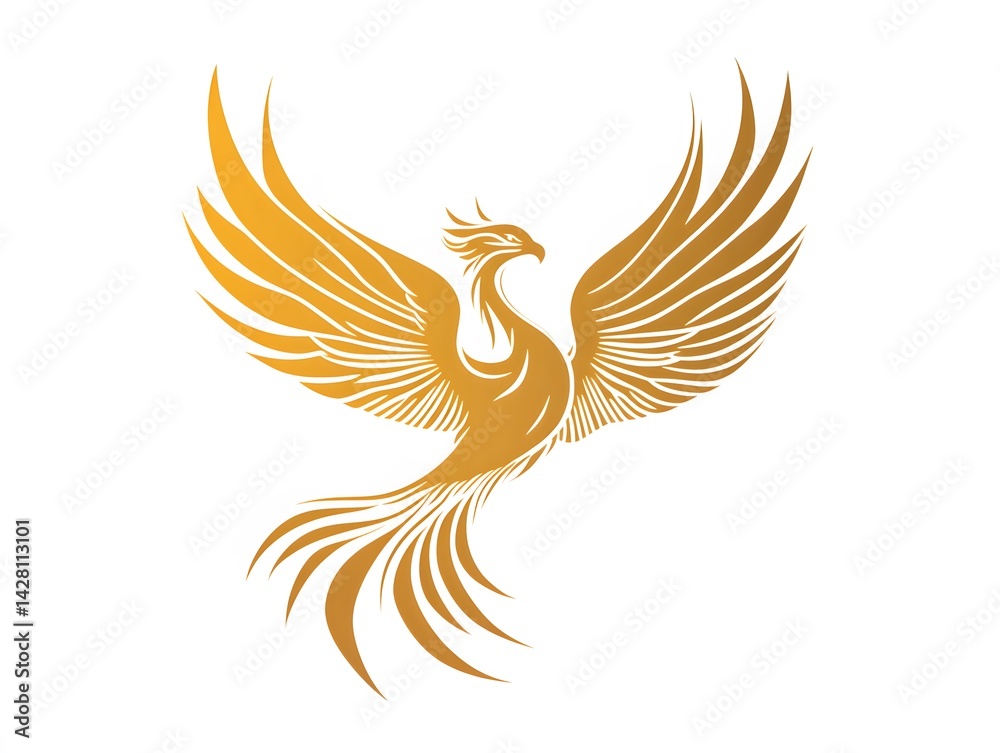 Fototapeta premium A stunning golden phoenix illustration, symbolizing rebirth and resilience