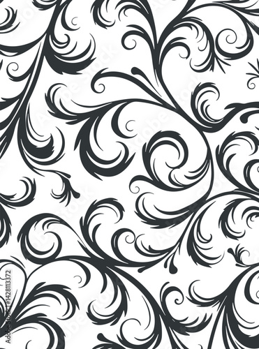Vector abstract linocut floral poster template. Modern trendy minimal style. Black and white colors. Botanical blockprint. Pattern design for wallpaper, wall decor, print, postcard, cover, template.