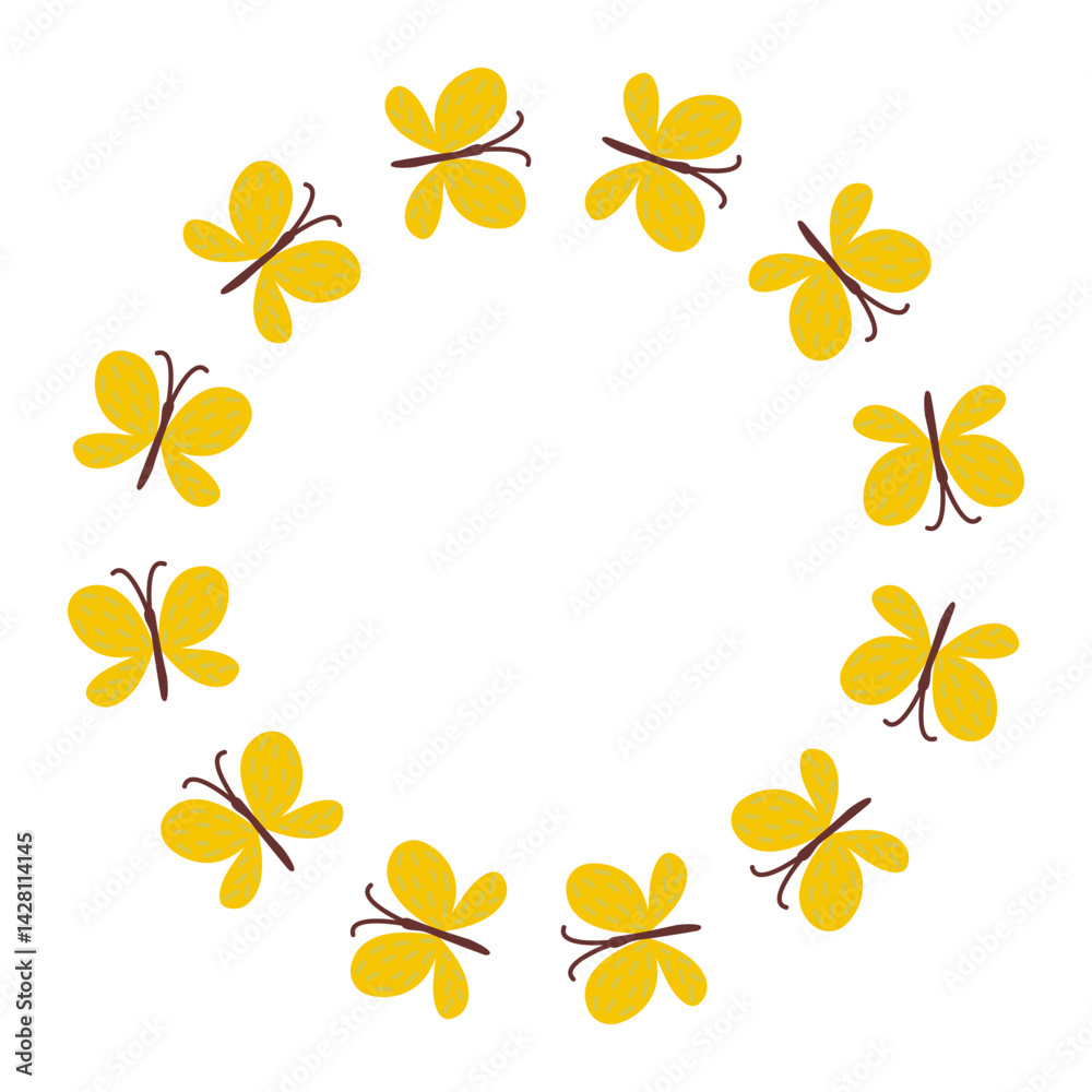 Obraz premium Round frame Yellow butterflies white background easy to use for decoration or design