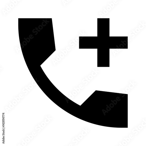 Black and white graphic of a telephone receiver with a plus sign indicating healthcare services call
