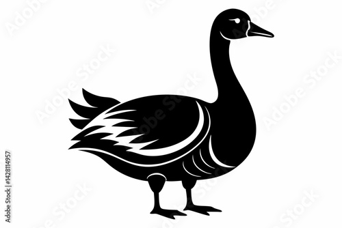 goose silhouette line art vector illustration with a white background