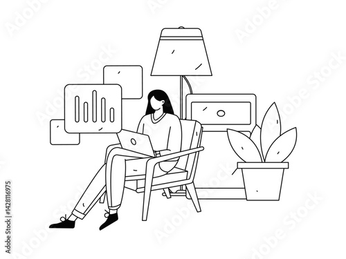Home indoor character scene flat vector concept operation hand drawn illustration
