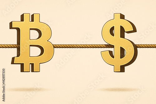 A visual representation of Bitcoin and the US Dollar, symbolizing the connection and comparison between cryptocurrency and traditional currency.