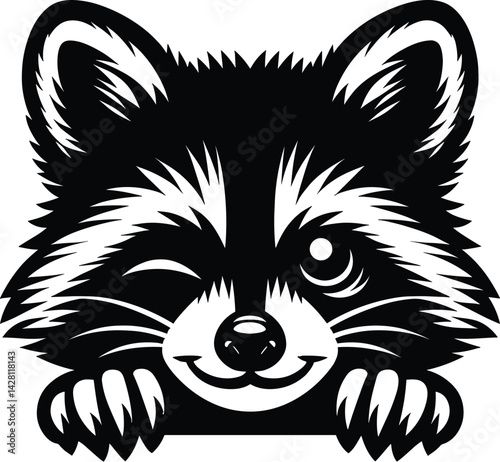 Winking Raccoon Face Peeking Silhouette Vector