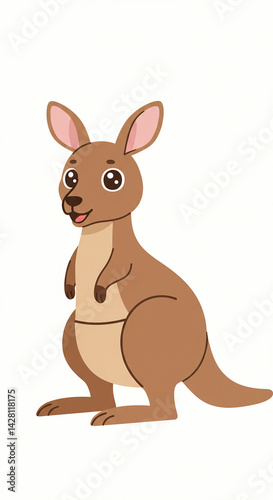 Cartoon Kangaroo Standing on White Background Illustration