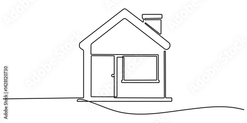 Family house in continuous line art drawing style. Love home concept. Suburban home minimalist black linear sketch isolated on white background. Vector illustration.