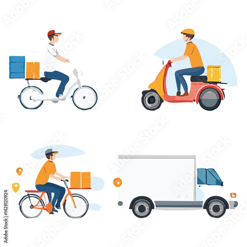 Online Delivery Service Cartoon Set
