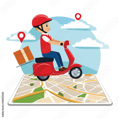 Delivery Man on Map Cartoon
