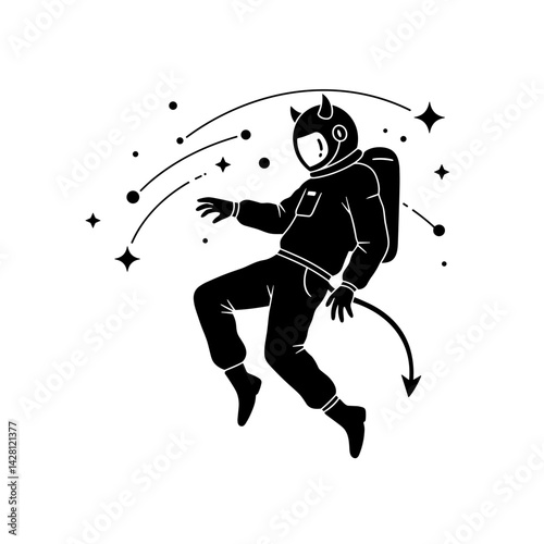 Astronaut with Devil Horns Floating in Space  
