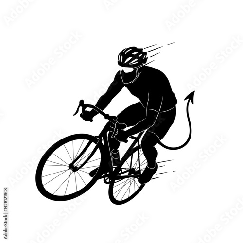 Cyclist riding swiftly with devilish flair  
