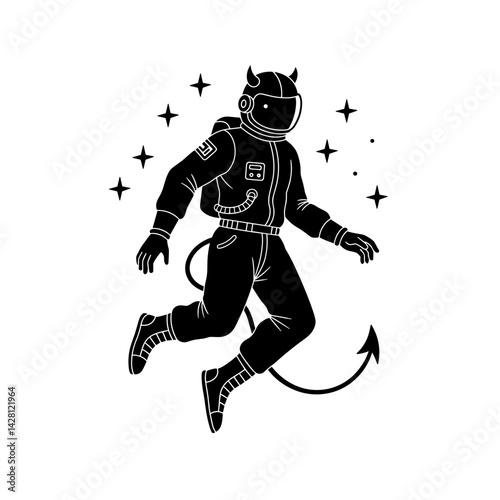 Astronaut with Devil Horns Floating in Space  