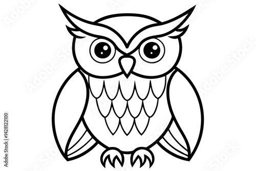owl silhouette line art vector illustration with a white background