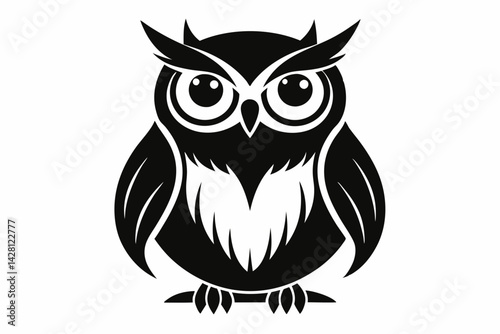 owl silhouette line art vector illustration with a white background
