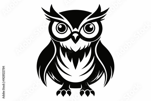 owl silhouette line art vector illustration with a white background