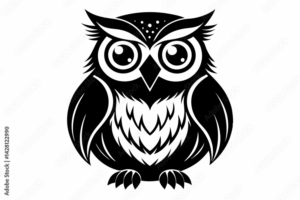 Fototapeta premium owl silhouette line art vector illustration with a white background