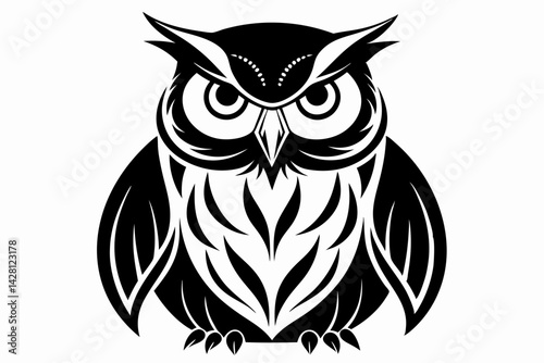 owl silhouette line art vector illustration with a white background