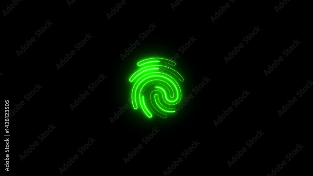 glowing neon fingerprint icon animation black background. 4K Video motion graphic animation. glowing neon fingerprint icon animation black background. 4K Video motion graphic animation.