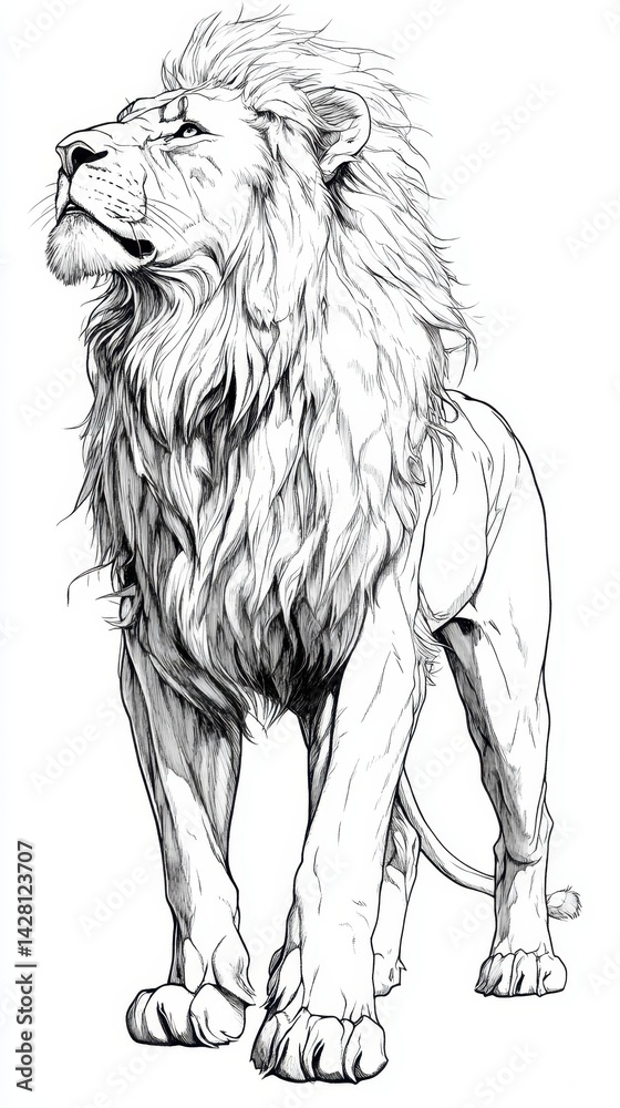 Obraz premium Charming cartoon lion featuring a playful expression in a delightful line drawing style for animal lovers