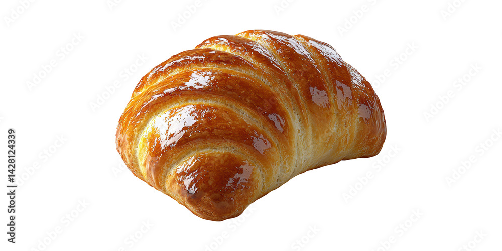 Fototapeta premium Golden Croissant. Freshly Baked Pastry For Breakfast And Bakery Promotion Isolated On Transparent Background