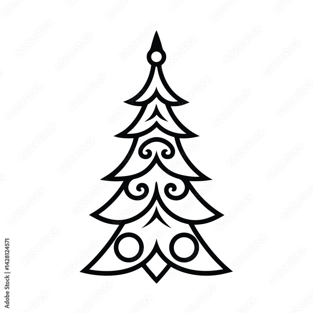 Obraz premium christmas tree tribal style black line art vector for web and graphic