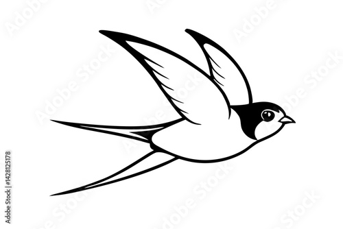swallow silhouette line art vector illustration with a white background