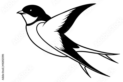 swallow silhouette line art vector illustration with a white background