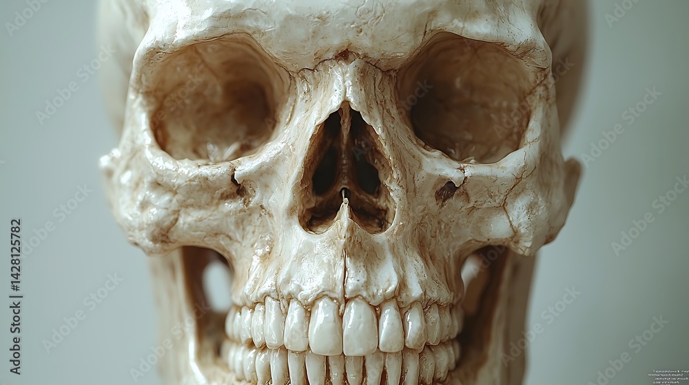 Obraz premium Human Skull Close-up Anatomy Illustration for Medical Educational Use