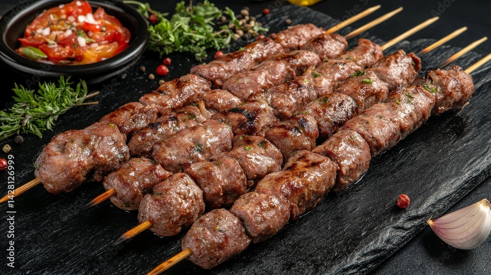 Kebabs that seem suspiciously spicy are sizzling on a high-tech fire pit Kebabs that seem suspiciously spicy are sizzling on a high-tech fire pit